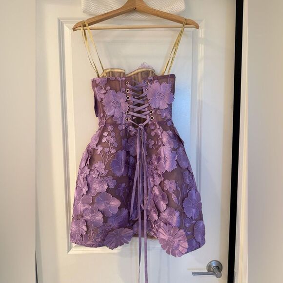 Bronx and Banco MINI DRESS JASMINE LILAC MARAYA lavender Floral Strapless - Picture 9 of 16